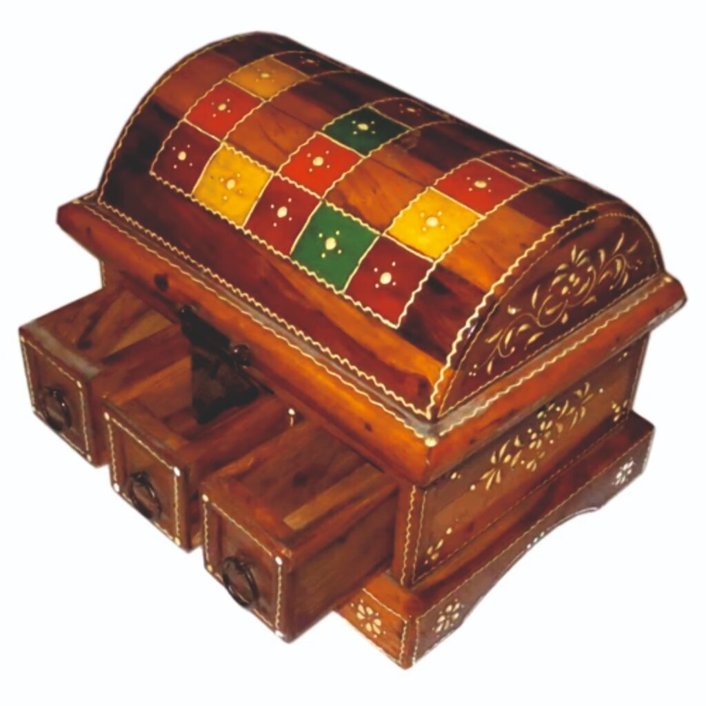 Image shows a Wooden mini cabinet with 3 drawers