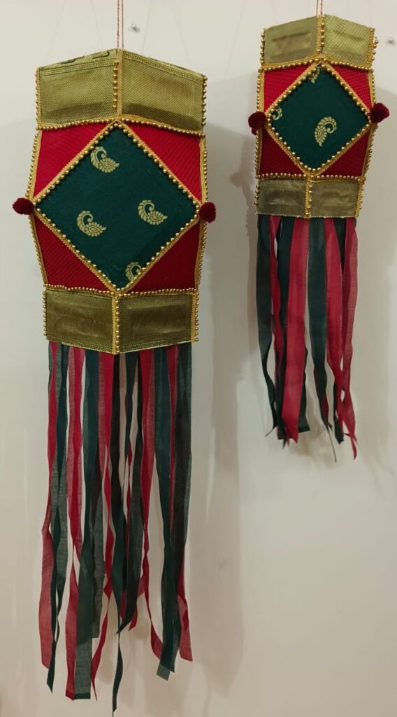 Imahe shows a multi colour Diwali Lantern (Akash Kandil)