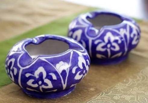 Image shows a Blue Pottery Handmade Decorative Ashtray