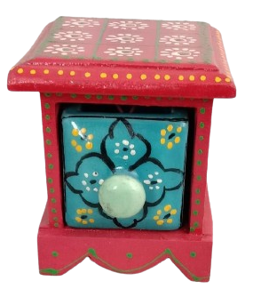 Image shows a blue pottery decorative hand painted drawer