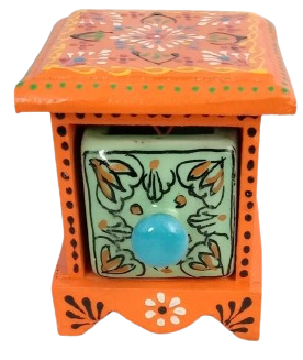 Image shows a blue pottery decorative hand painted drawer