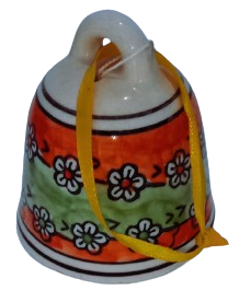 Image shows blue pottery decorative hanging bell