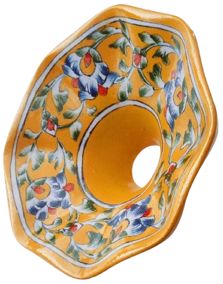 Image shows a Blue Pottery Yellow Decorative Hanging light lamp