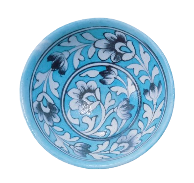 Image shows a blue pottery handcrafted Bowl - with light blue base colour