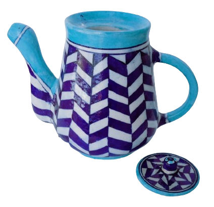 Image shows a blue pottery Handmade Decorative Tea Pot