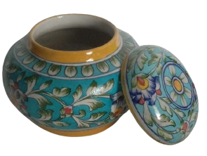 Image shows a Blue Pottery Handmade Rice Bowl With Lid