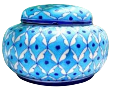 Image shows a blue pottery handmade rice bowl with Lid