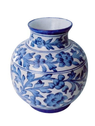 Image shows a Blue Pottery Round Decorative Flower Vase