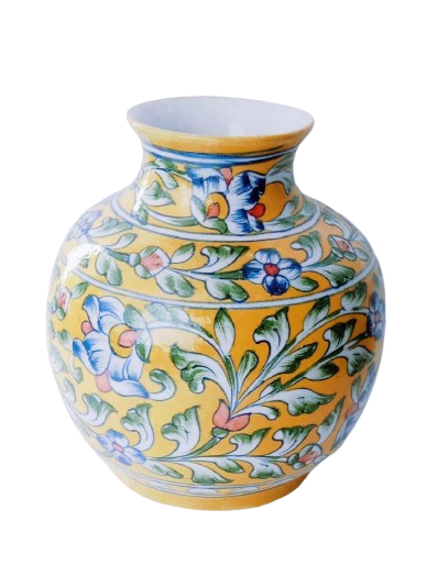 Image shows a Blue Pottery Round Decorative Flower Vase