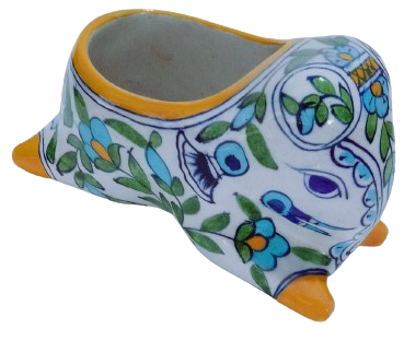 Image shows Elephant Design Blue Pottery Planter Pot - yellow colour