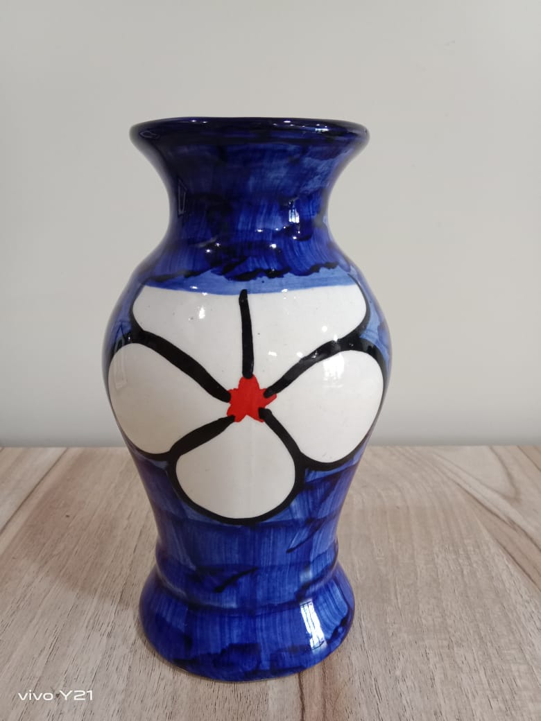 Flower Vase Image shows a Blue Pottery Flower Vase
