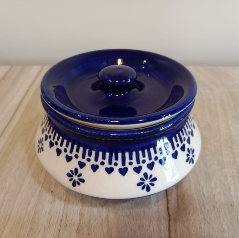 Image shows Blue Pottery Jar with Lid