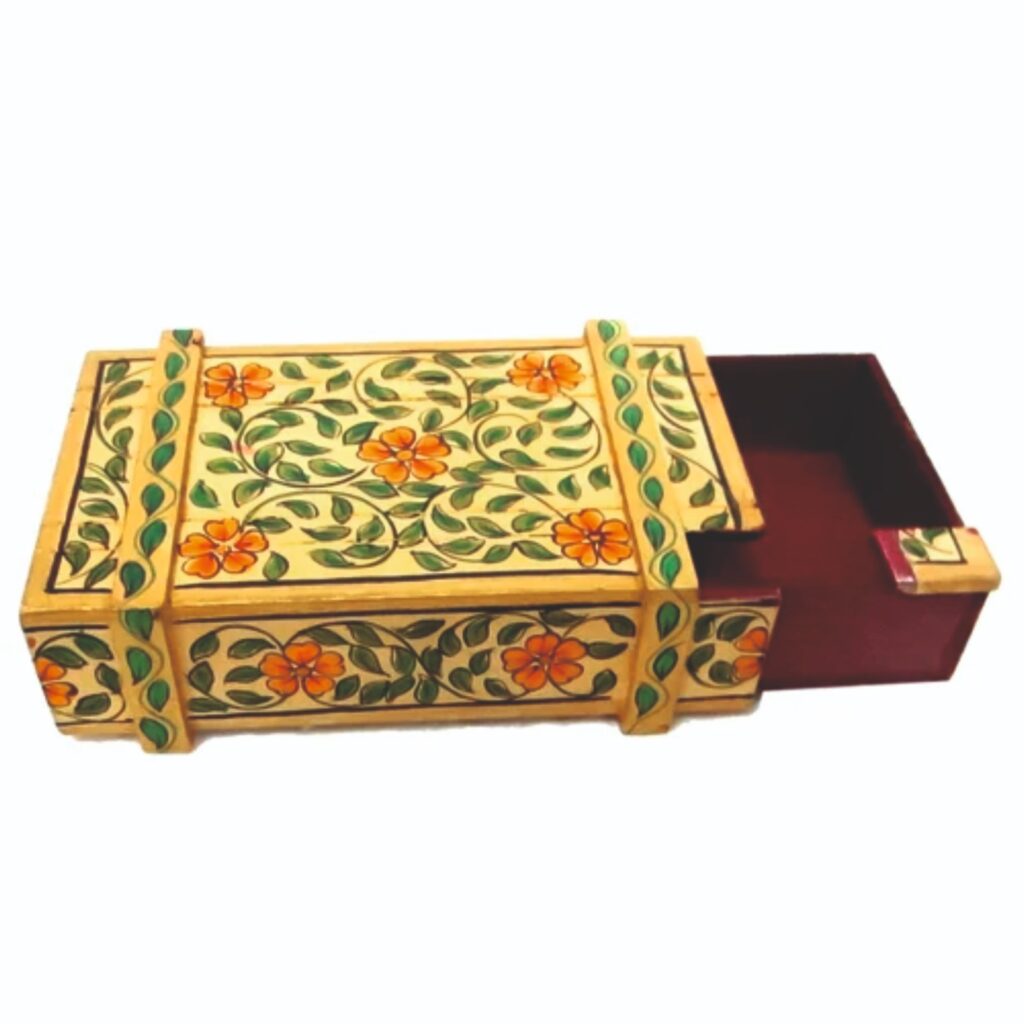 Image shows a MULTICOLOR WOODEN PAINTED PUZZLE BOX