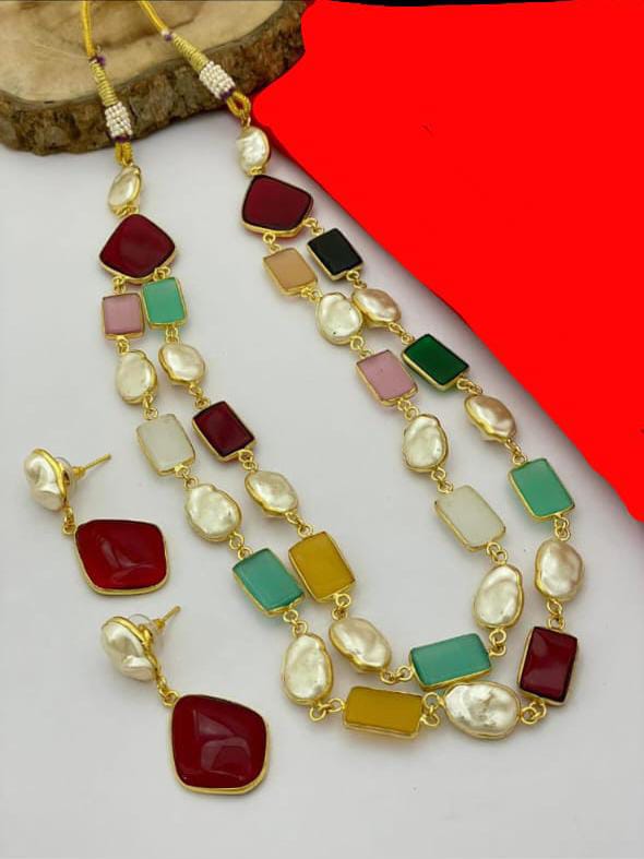 Image shows a Monalisa Stone and Baroque Mala set in multi colour