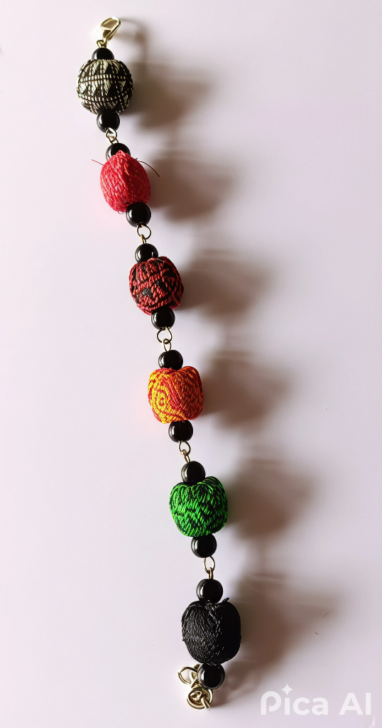 Image shows a handmade BRACELET MADE OUT OF CROCHET BEADS