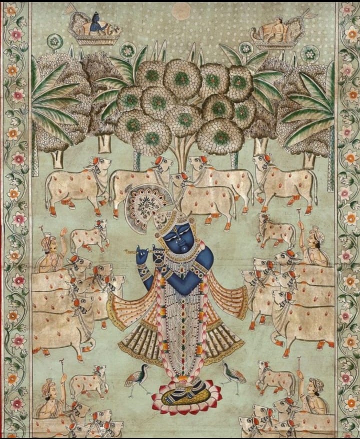 Image shows a HANDPAINTED PICHWAI CONCEPT SILK SAREE