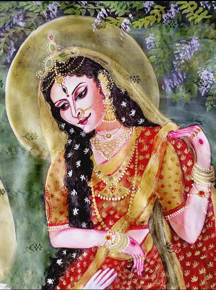 Image shows a Hand-painted mythological design saree